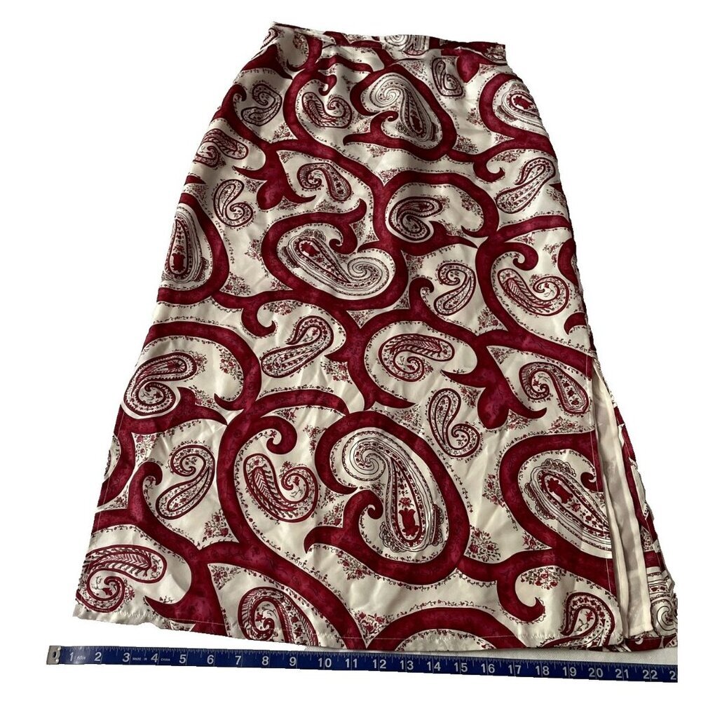 Kate Landry Womens Silk Blend Midi Skirt Red & Ivory Paisley Print Size M